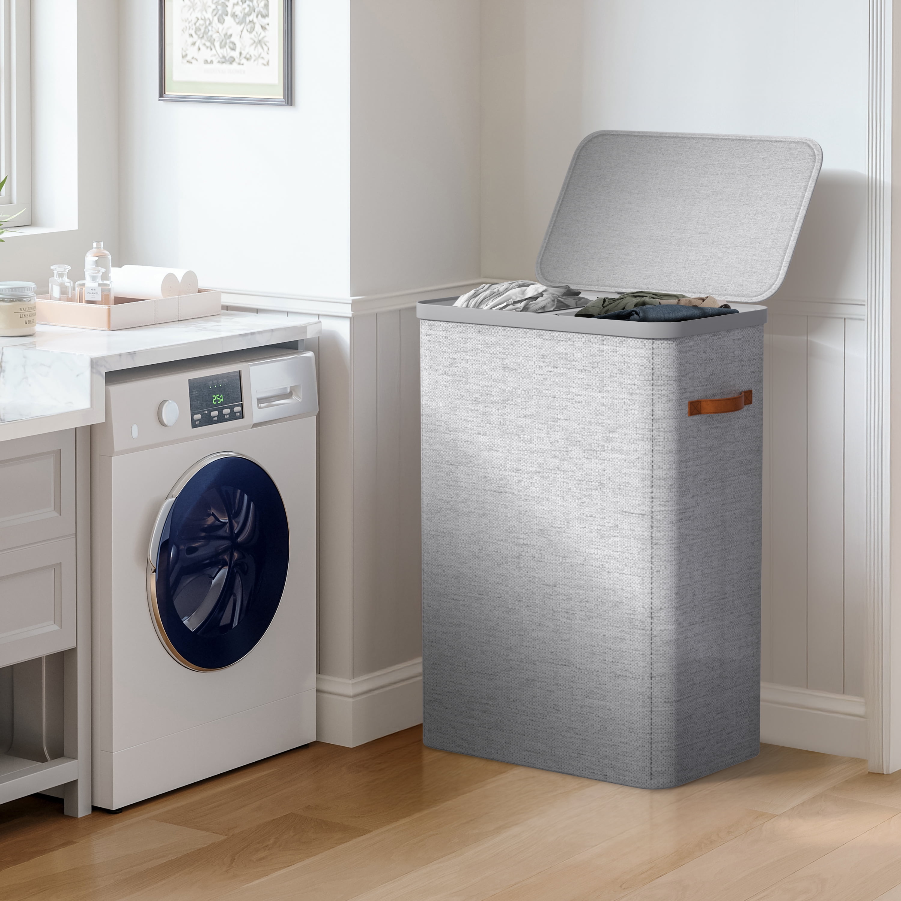 Sorbus Collapsible Fabric Laundry Hamper with Removable Bag, 2-Compartment, Gray