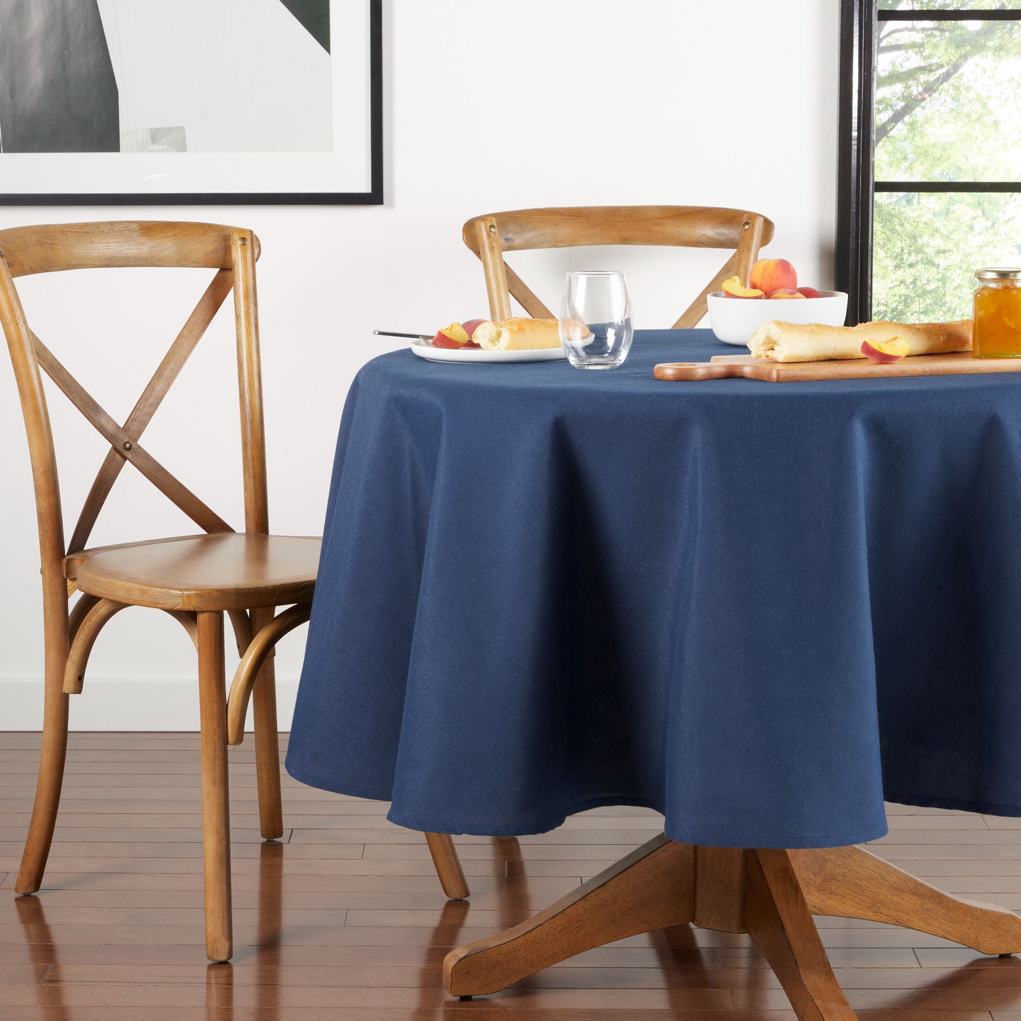 (2 pack) Mainstays Yale Fabric Tablecloth, Navy, 70 in Round