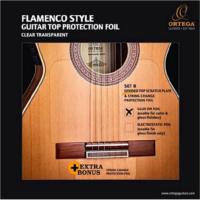 Ortega Guitars Flamenco Divided Top Scratch Plate Pickguard w/String Change Foil-Permanent-Transparent (OPG-FLAM2)