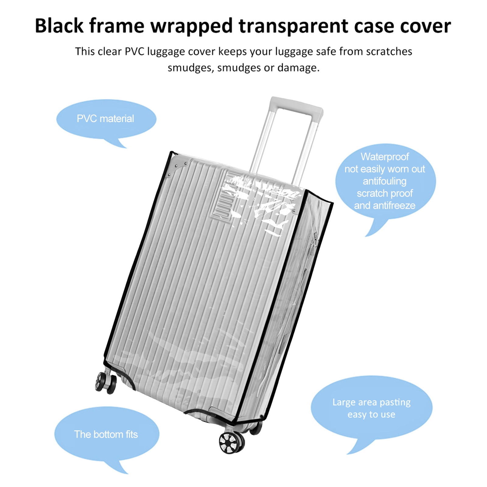 FUYGRCJ 3PCS Luggage Covers, 3 Sizes Clear Luggage Protector Cover, 20+24+28 inch Reusable Suitcase Dust Cover, Waterproof PVC Suitcase Cover Dustproof for Luggage Travelling