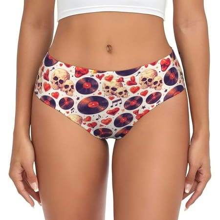 Womens Underwear - rock Skull record heart No Show Seamless Underwear for Women  Soft Stretch Womens Panties  Hipster Ladies Panties Bikini Underwear Briefs
