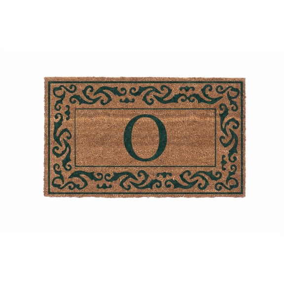 CocoMatsNMore Monogram (Q) Vinyl Backed Green Rolling Scrolls Border Doormats 38" x 60"