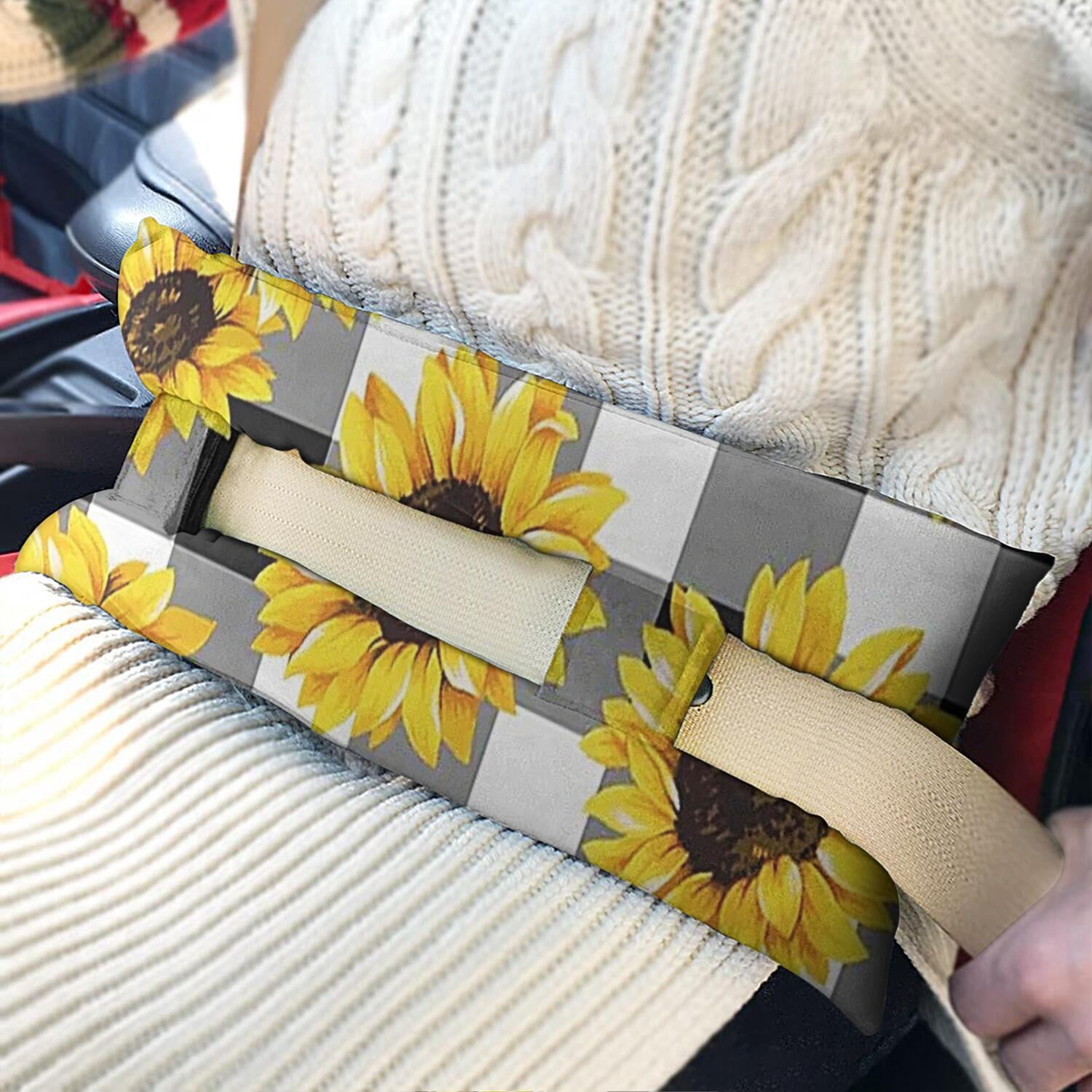 Sunflower and Butterfly Print Seatbelt Pillow - Plush Mastectomy Car Cushion - Boho Floral Design for Post Surgery Comfort - Women's Gift Idea