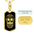 thumbnail image 3 of Calavera Mexican Sugar Skull 45 Stainless Steel or 18k Gold Premium Swivel Dog Tag Keychain, 3 of 15