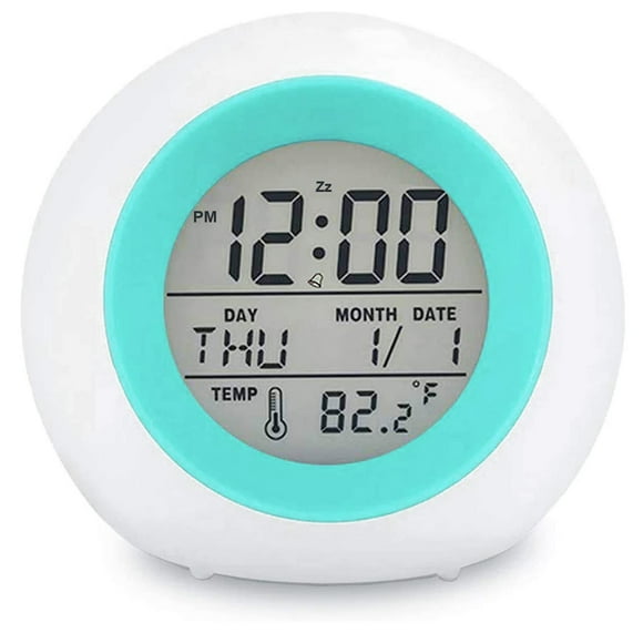 Kids Digital Alarm Clock, 7 Color Night Light, Snooze, Temperature Detect for Toddler, Children Boys and Girls, Students to Wake up at Bedroom, Bedside, Batteries Operated