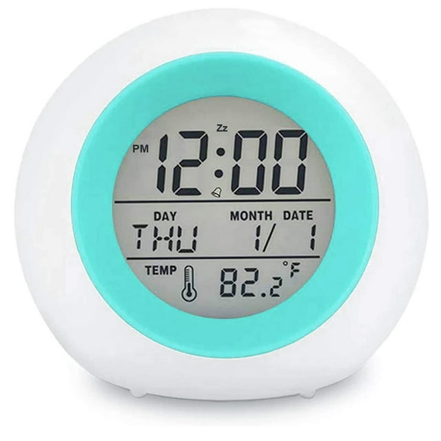 Reloj despertador digital para niños, luz nocturna de 7 colores, función de repetición, detección de temperatura para niños pequeños, niños y niñas, estudiantes para despertar en el dormitorio, junto