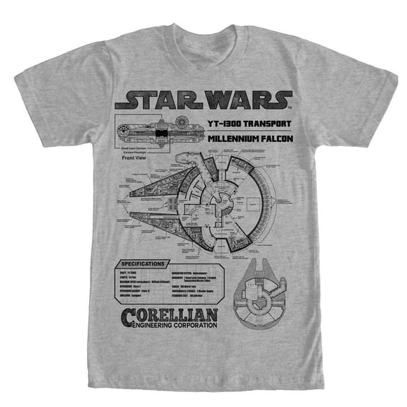 Men's Star Wars Millennium Falcon Specifications Graphic Tee Athletic Heather X Large