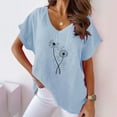 thumbnail image 2 of Fesfesfes Women's Casual T-Shirt V-Neck Linen Top Printed Short Sleeved Tops Summer Loose Fit Sports Outdoor Style Pullover Blouse (Blue,XL), 2 of 4
