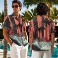 thumbnail image 7 of Psesaysky Matching Hawaiian Couple Outfit Palm Tree Sea Wave Print Mens Button Down Aloha Shirts Womens Sundress Sleeveless A Line Flowy Tank Dress,Red, 7 of 7