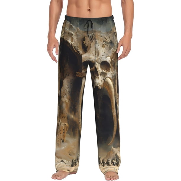 Balery Ancient Skull Cave Landscape Pantalones de pijama para hombre, pijama ultraligero, pantalón de descanso-Large