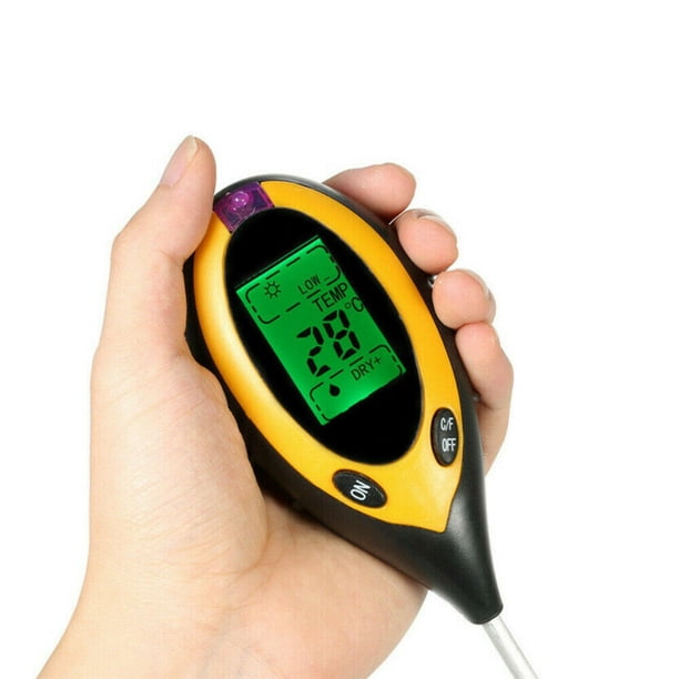 Probador de suelo, medidor de pH 4 en 1, luz solar, temperatura, higrómetro, para flores/hierba/planta/jardín/granja/césped