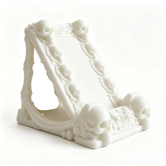 Gothic Skull Phone Stand for Desk - Black Resin - Hands-Free Mobile Holder for Smartphones and Tablets