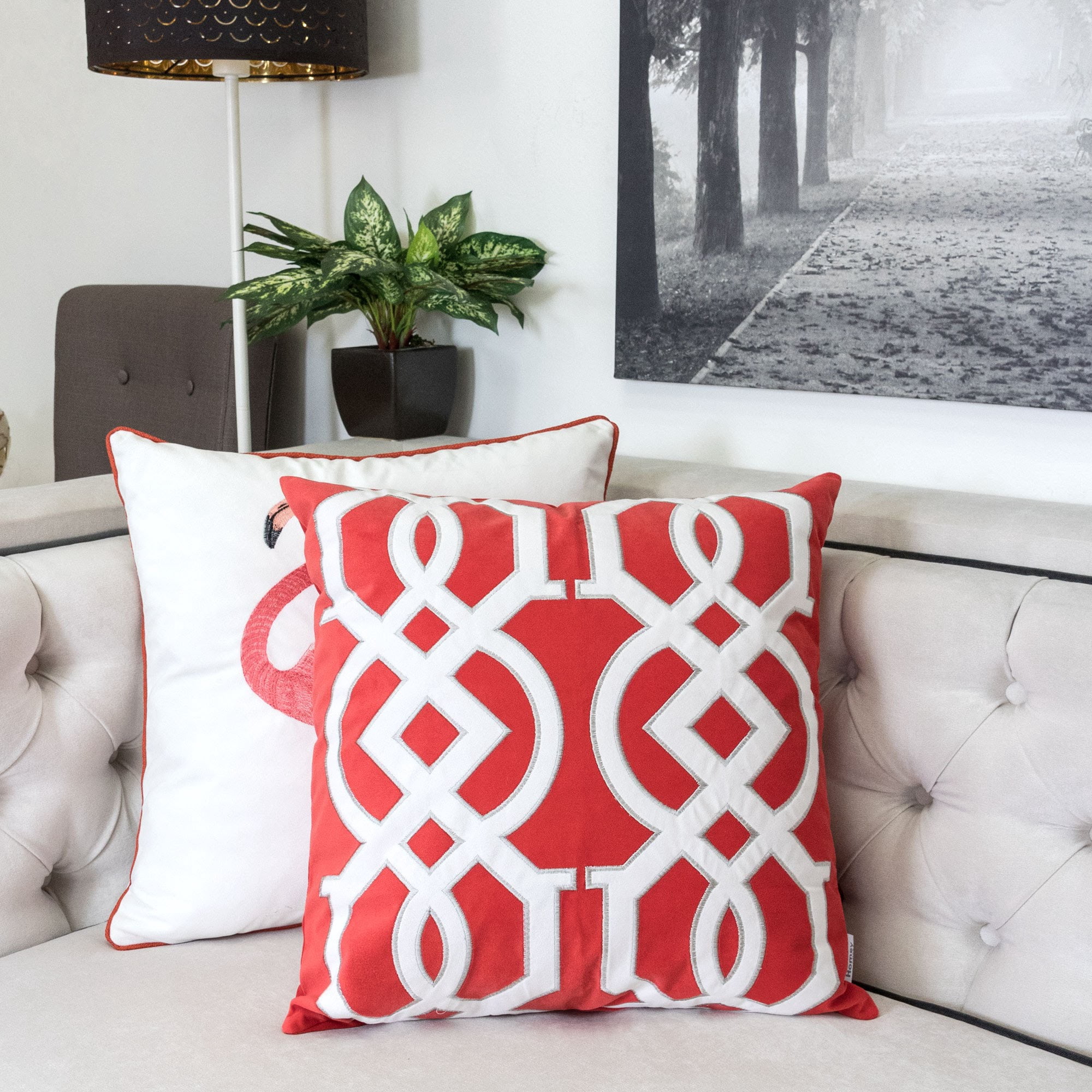 Nandini Coral Abstract Polyester 20 in. x 20 in. Throw Pillow