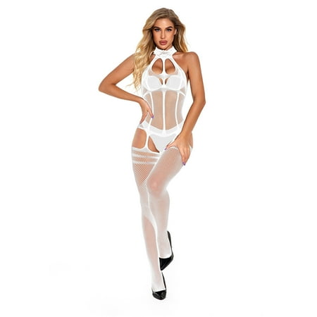 Women s Sexy Lingerie  Sleep & Lounge on Clearance Plus Size Sexy Womens Lingerie Fishnet Open Crotch Seamless Mesh Netting Stockings Chemise Hollow Out Bodysuit Sleepwear Under 5$