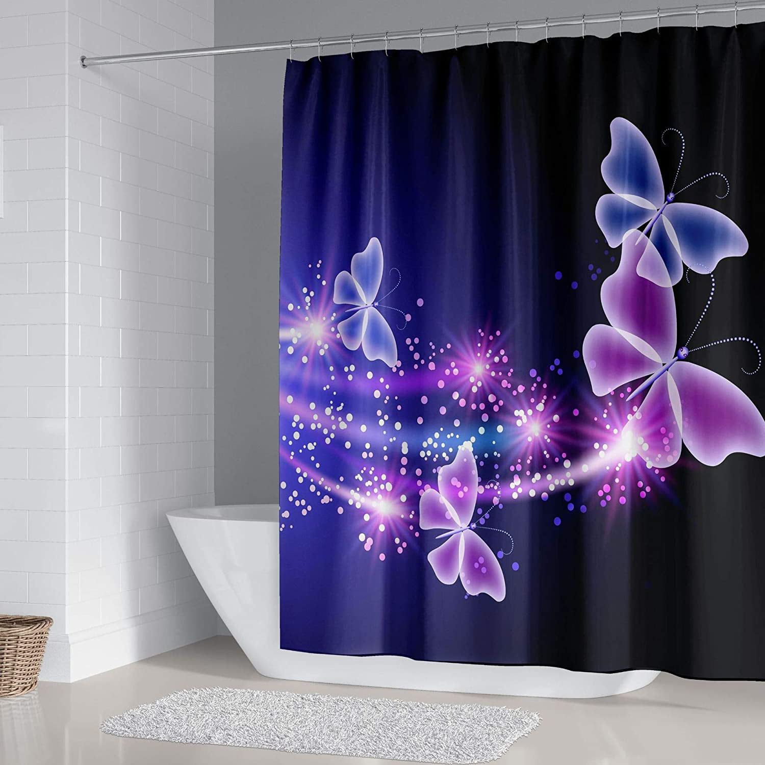 Purple and Blue Shower Curtain and Bath Mat Sets, Cobalt Pink