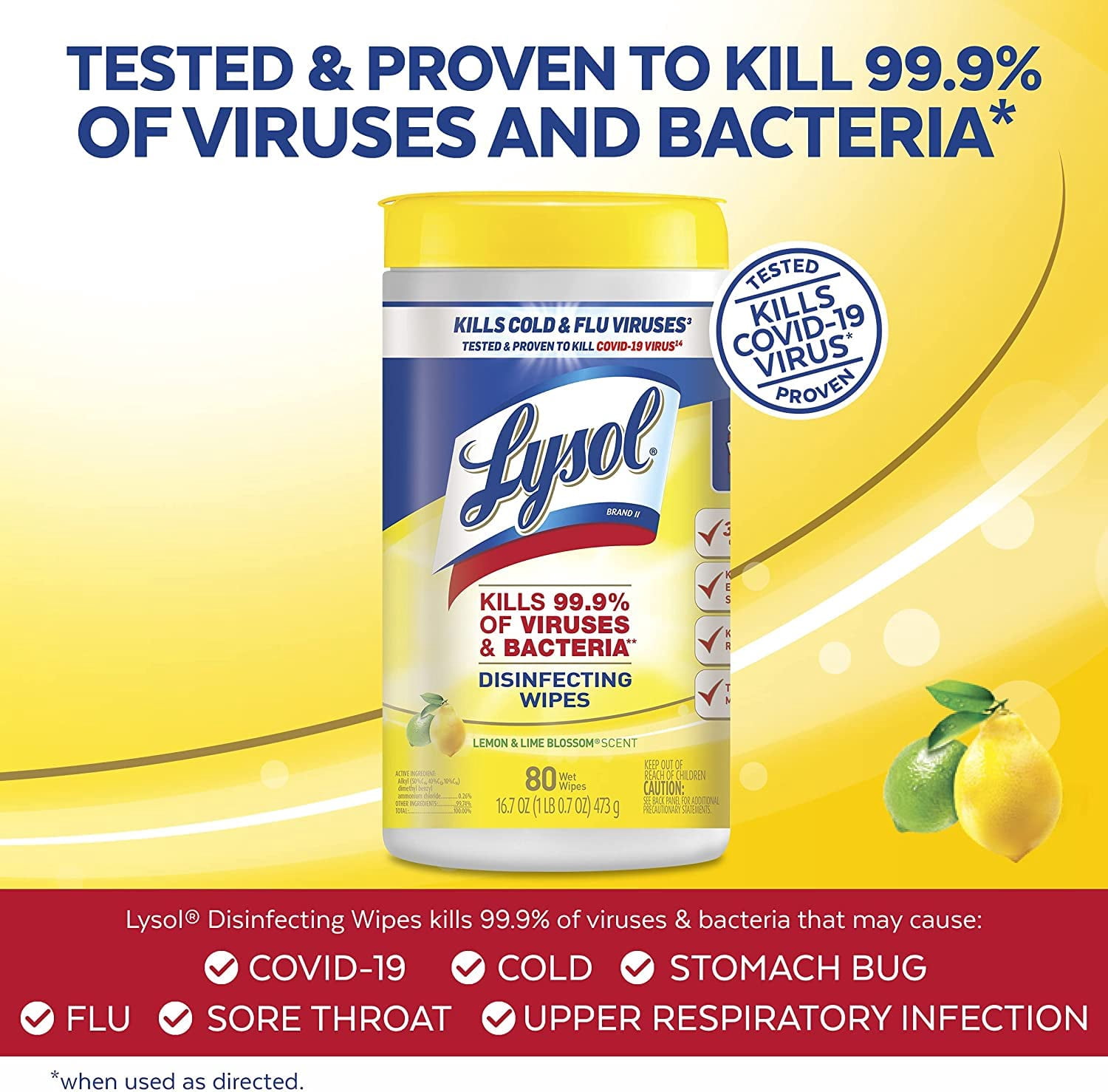 Lysol 84251CT Lemon Disinfectant Wipes 80 Wipes 2 Pack, Pre-Moistened for Commercial Spaces Hospitals Gyms, White