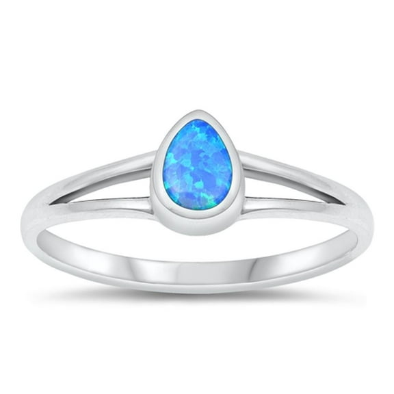 CHOOSE YOUR COLOR Sterling Silver Blue Simulated Opal Teardrop Ring .925 Pear Shape Band CZ Female Size 4