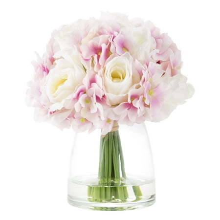 Hydrangea And Rose Artificial Fl Arrangement With Vase Faux Hydrangea And Rose Artificial Fl Arrangement With Vase Faux Water Fake Flowers For Home