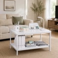 thumbnail image 2 of SuperDeal 2-Tier Compact Coffee Table Industrial Cocktail Desk W/ Storage Shelf for Small Apartment Living Room, White Marble Pattern, 2 of 10