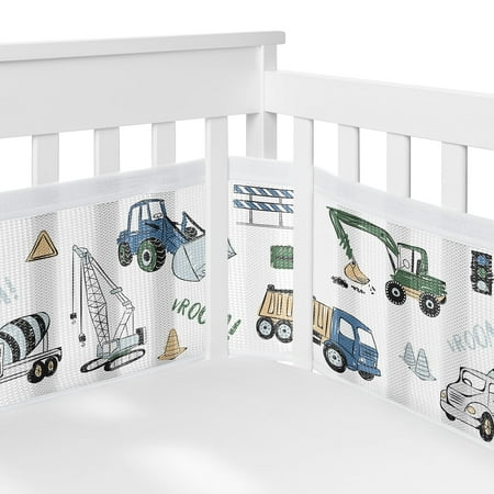 Sweet Jojo Designs + BreathableBaby Construction Truck Green Blue White Breathable Mesh Crib Liner Pad