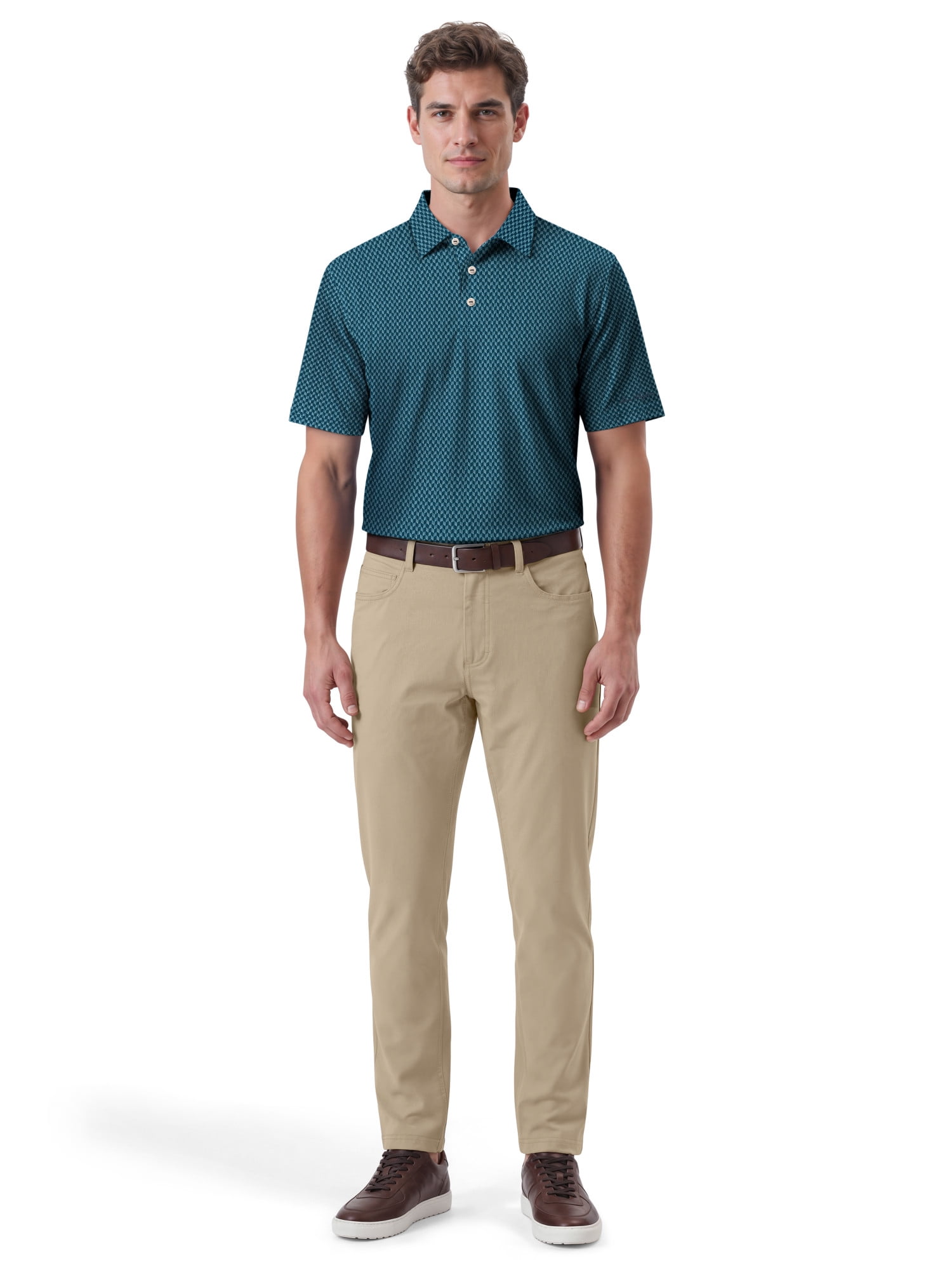 Ben Hogan Performance Men's & Big Men's Herringbone Print Short Sleeve Golf Polo Shirt, Sizes S-4XLT