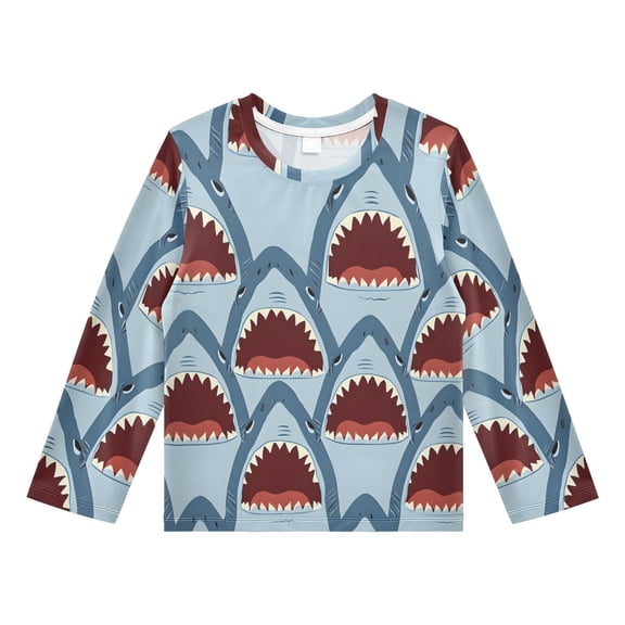 Shark with Open Mouth Pattern Boys' Rash Guard Shirts UPF 50 Plus Sun Protection Short Sleeve Swim Tees 3T
