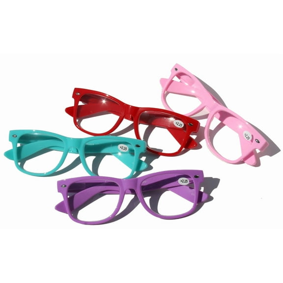 4 Pairs Colorful Reading Glasses - Comfortable Stylish Simple Readers Magnification 1.00