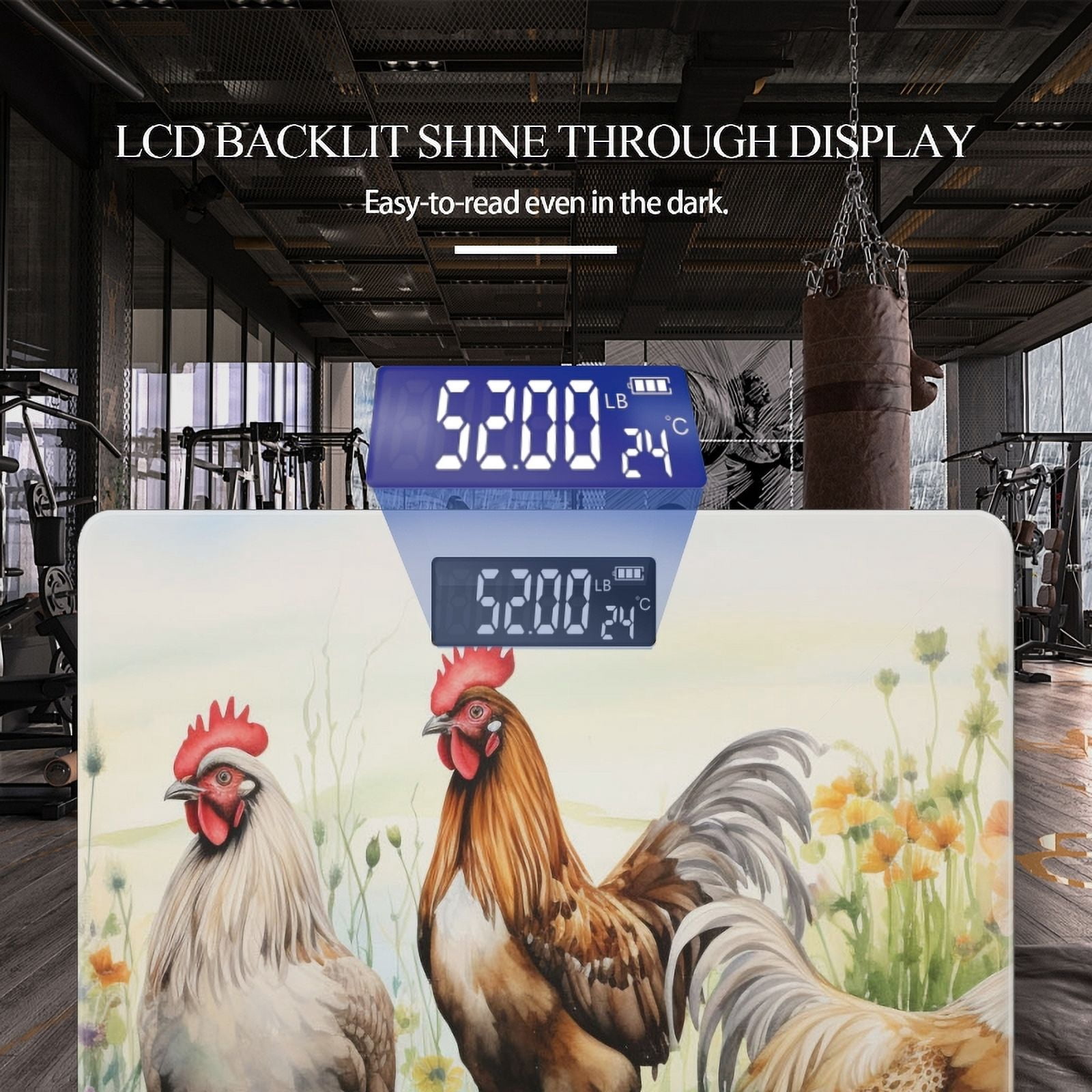 Bathroom Scale, Highly Accurate Digital Body Scale,Precisely Measures Weight up to 400 lbs-Chickens In The Garden Surrounded By Wildflowers And Grasslands