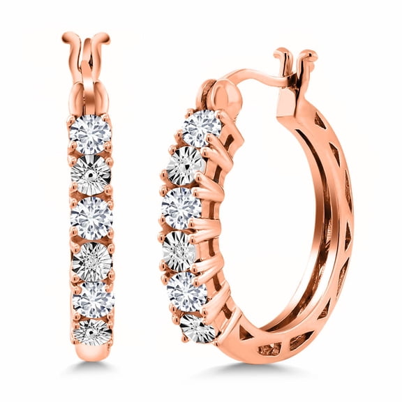 Gem Stone King 0.61 Ct Round E-F Lab Grown Diamond 18K Rose Gold Plated Silver Earrings