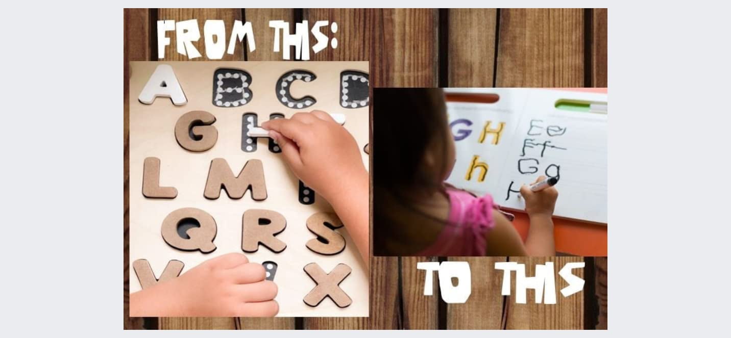 Creative Beginning Wooden Lowercase Alphabet Puzzle for Kids Ages 3-5 with Tracers & Chalkboard Base, ABC Learning Blocks Printing and Letter Matching Educational Toy