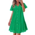 thumbnail image 1 of Vestido de verano KIRUNDO 2025 con botones y cuello en V, encaje verde S, 1 of 7