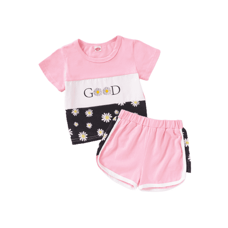 

Mikrdoo Clothes For Infant Baby Girls 18 Months Girls Splice Daisy Shirt 24 Months Girls Shorts 2Pcs Summer Outfits Pink
