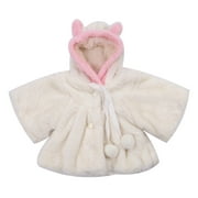 Gueuusu Baby Girl Faux Fur Coat Pearl Button Bow Cute Bunny Ear Hooded Outwear