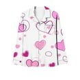thumbnail image 3 of miqiqism Valentines Day Womens Pajama Sets Open Front Button Pajama Loungewear Set Long Sleeve Tops Tshirts Wide Leg Pants Trousers Cute Heart Clothing,04_Multicolor,X-Large, 3 of 5