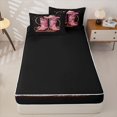 thumbnail image 4 of jejeloiu Pink Western Cowgirl Boots Zipper Twin Comforter Sets with Fitted Sheet and 2 Pillowcases For Kids,Chic Cowgirl Hat Stars Print Zipper Bedding Set For Girls,Reversible,4-Piece, 4 of 7