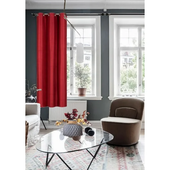 Gorgeous Home Linen (#32) Hotel Quality Silver Grommet Burgundy Faux Silk Blackout Heavy Thick Window 63" Length 1-Panel