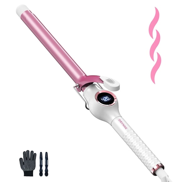 Rizador de cerámica ORYNNE, barril de 1,9 cm, control digital de temperatura, calentamiento rápido, 7 temperaturas ajustables, apagado automático a los 60 minutos