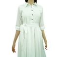 thumbnail image 2 of Bimba Women's 3/4 Sleeve Linen Collar Neck Solid Flared Shirt Dress with Side Pockets, 2 of 9