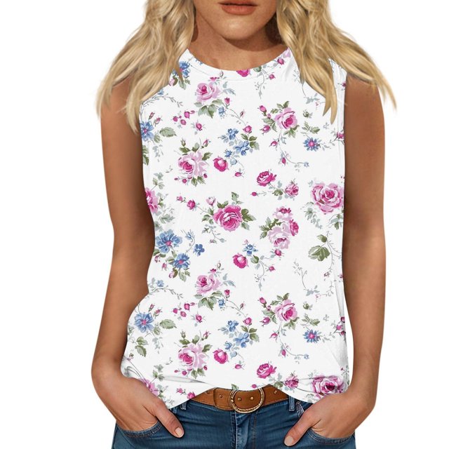Snorda Débardeurs pour Femmes Grande Taille Mode Féminine Décontractée Été Imprimé Sans Manches Col Rond Haut Blouse Débardeur P-5TG