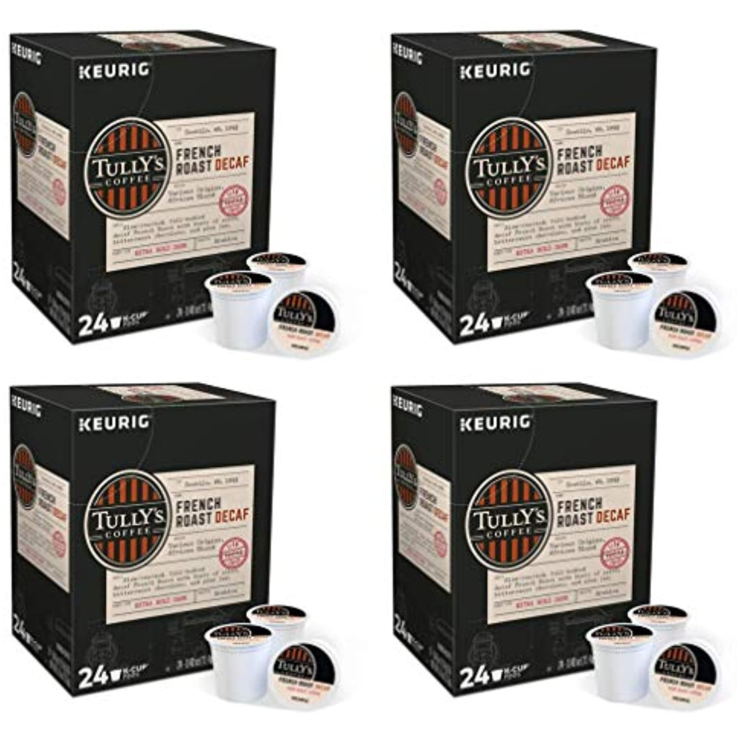 Tullys French Roast Decaf Coffee For Keurig Brewing Systems 24 K- Cups (4 Pack) By Tullys Coffee