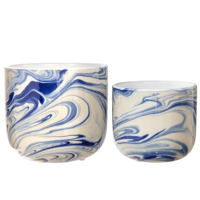 Urban Trends Collection 11474 Ceramic Round Pot with Abstract Seamless Body, White - Set of 2