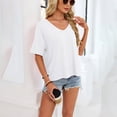 thumbnail image 6 of idosla Oversized Cropped Tshirts for Women Short Half Sleeve V Neck Tops Summer Flowy Split Hem Basic Tee Shirts (White, L), 6 of 6