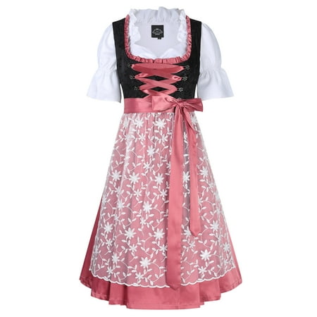 Women's Ruffle Floral 3pcs Beer Dress Traditional Dirndl Set for Oktoberfest Carnival Theme Party Cosplay