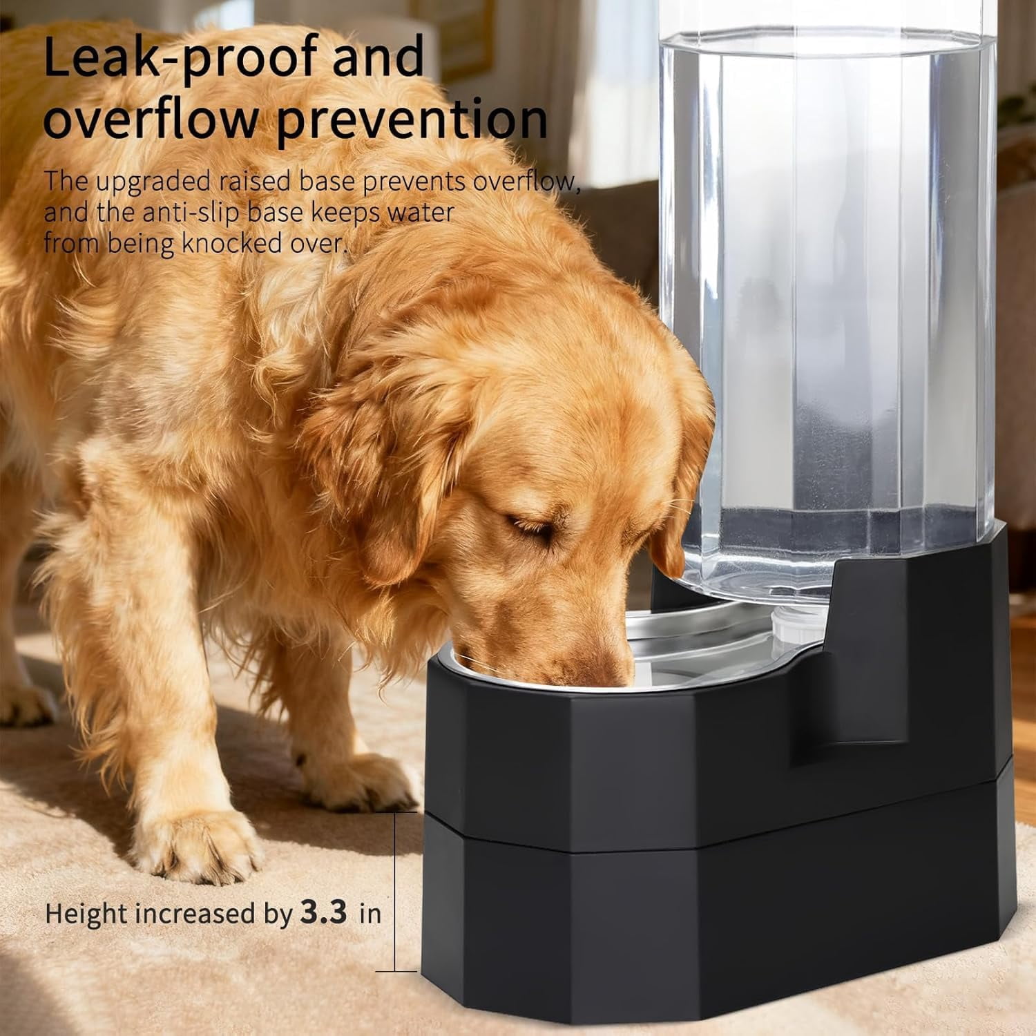 9L Elevated Dog Water Dispenser - Gravity Auto-Refill, Raised Height for Seniors, Leak-Proof, Stainless Steel Bowl, for Large Dogs & Multi-Pet Homes in Kitchen, Living Room or Garage