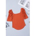 thumbnail image 4 of ABPHQTO Top de canalé con cuello cuadrado y manga abullonada naranja para mujer, 4 of 5