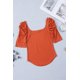 thumbnail image 4 of ABPHQTO Top de canalé con cuello cuadrado y manga abullonada naranja para mujer, 4 of 5