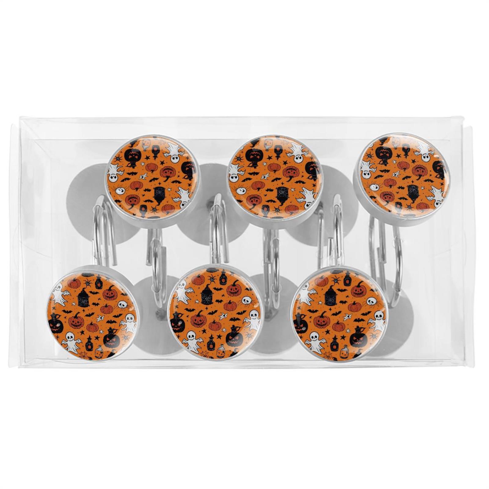 HemaKayy 12 Pcs Shower Curtain Hooks Bathroom Decorative Accessories Halloween Spider Web Magic