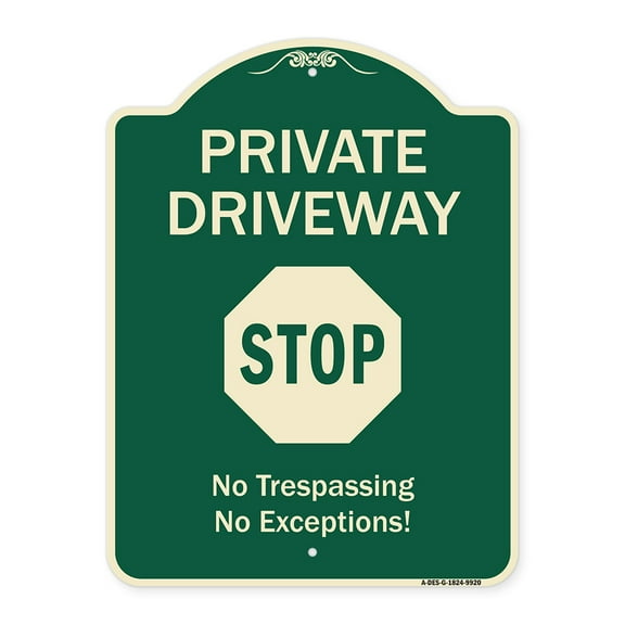 SignMission A-DES-G-1824-9920 Designer Series Sign - Private Driveway , Stop