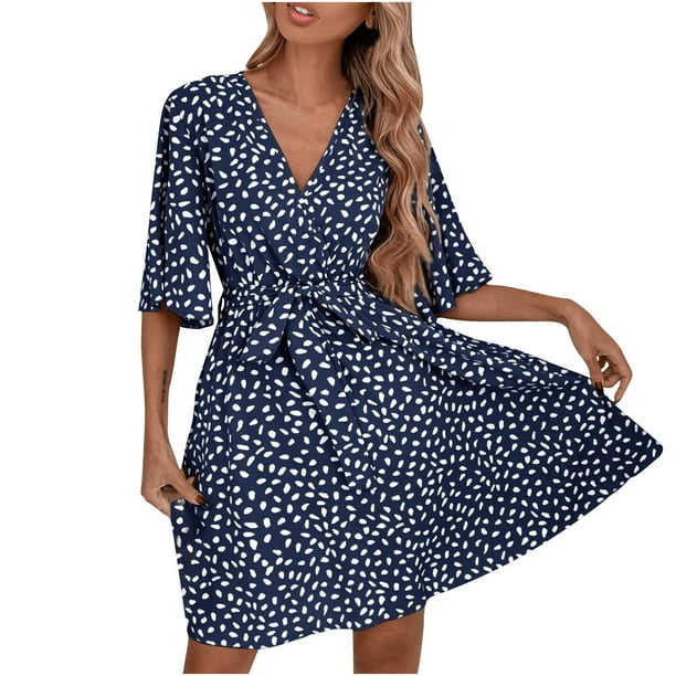 Vestido estampado informal con cuello en V y tirantes de manga corta para mujer Pompotops ghjkhdj15831