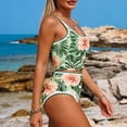 thumbnail image 5 of Guluxicc Women's Floral Printed Bikini Sets High Waisted Contrast Trim Round Neck Crop Top Bathing Suits Tankini Swimsuits Sets for Beach Summer Swimwear, 5 of 9